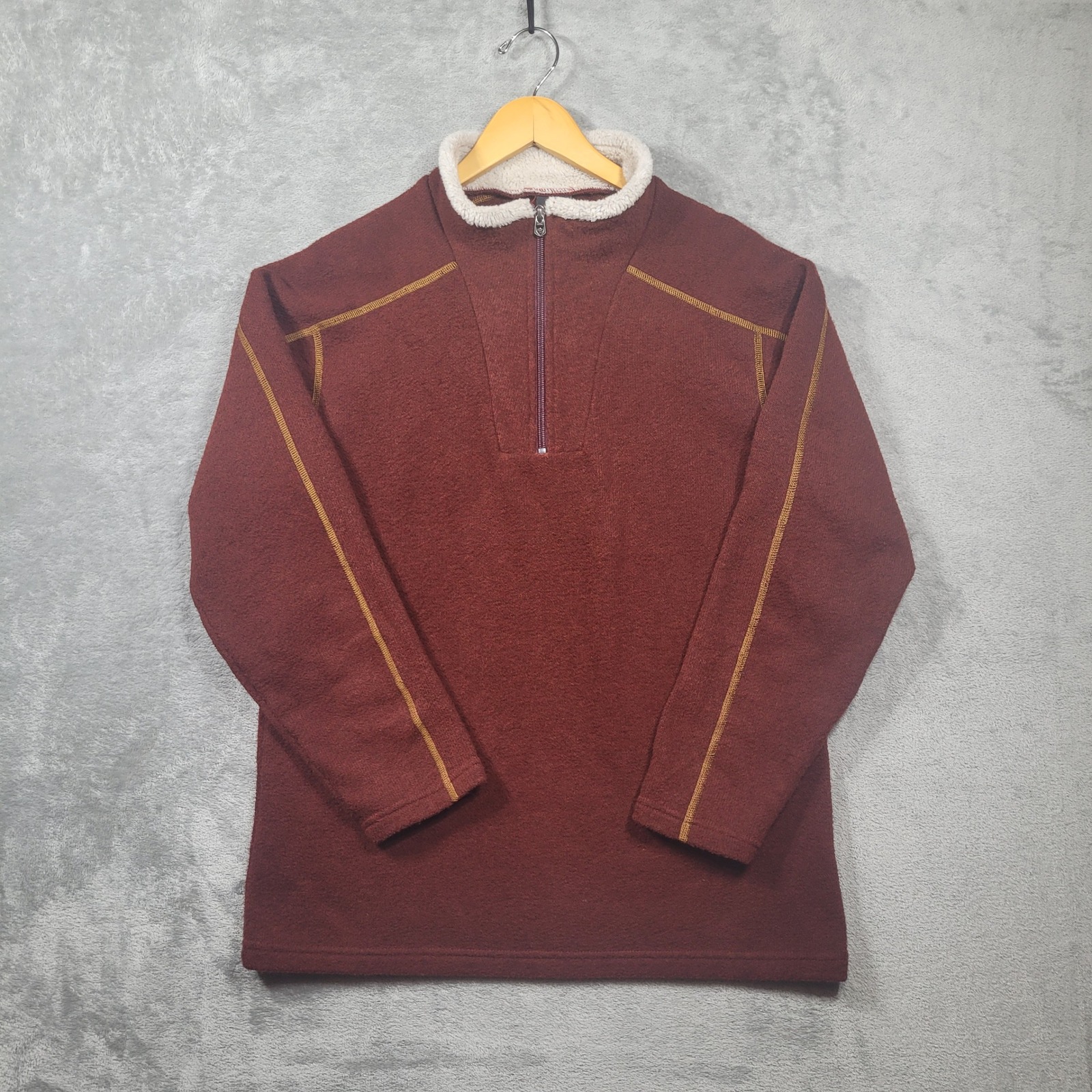 Kuhl Sweater Mens Medium Red Alfpaca Fleece 1/4 Zip Pullover Soft Outdoors